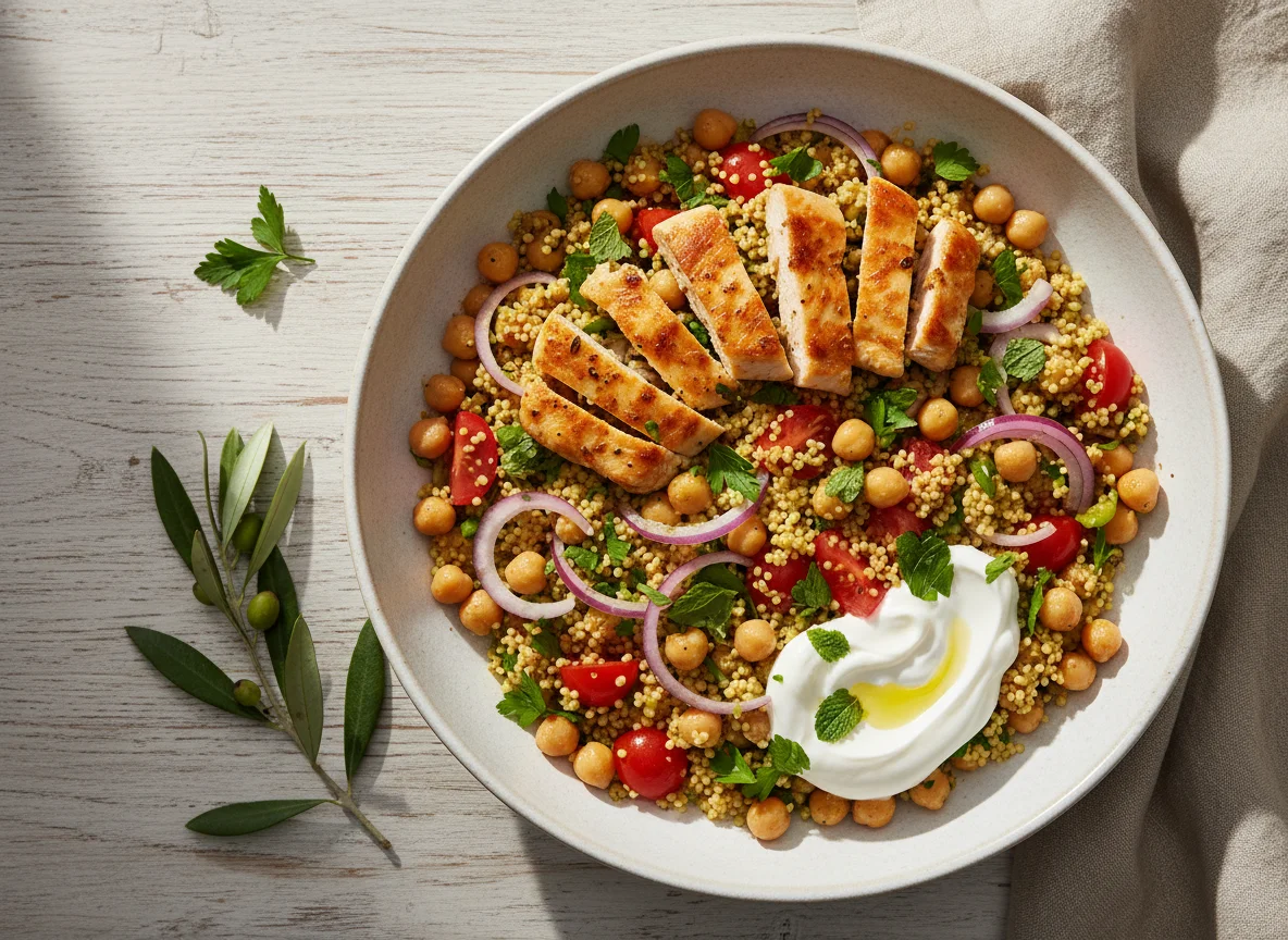 Couscous Salat mit Hähnchenbrust photo