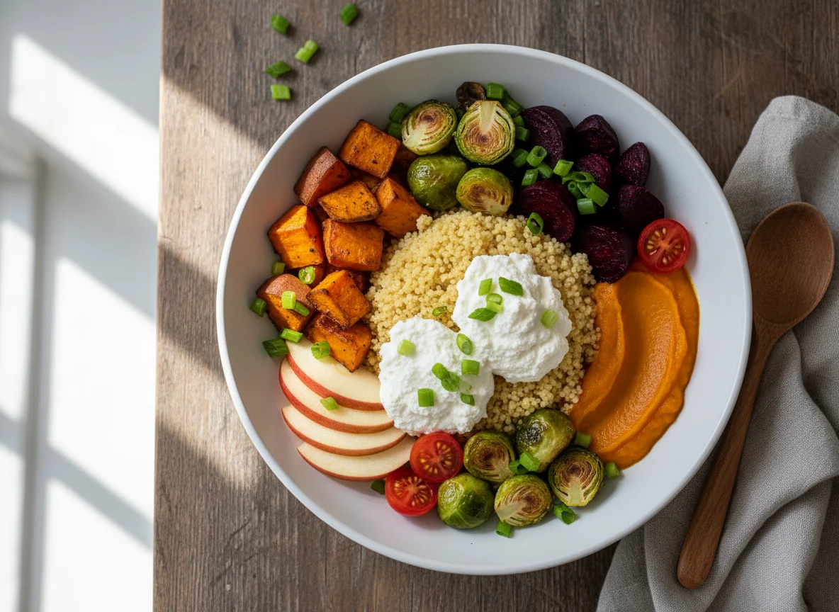 Couscous-Bowl mit Gemüse und Quark photo