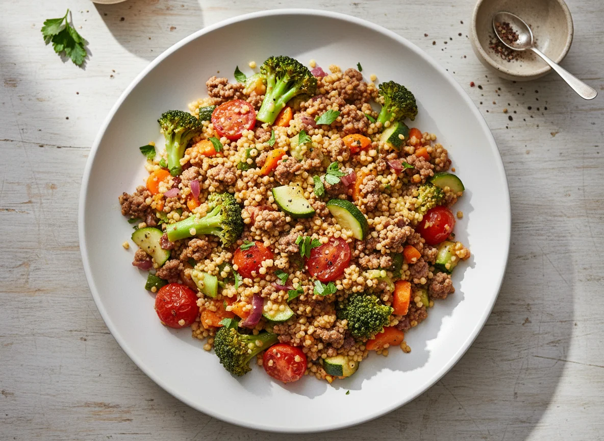 Couscous-Gemüsepfanne mit Hackfleisch photo