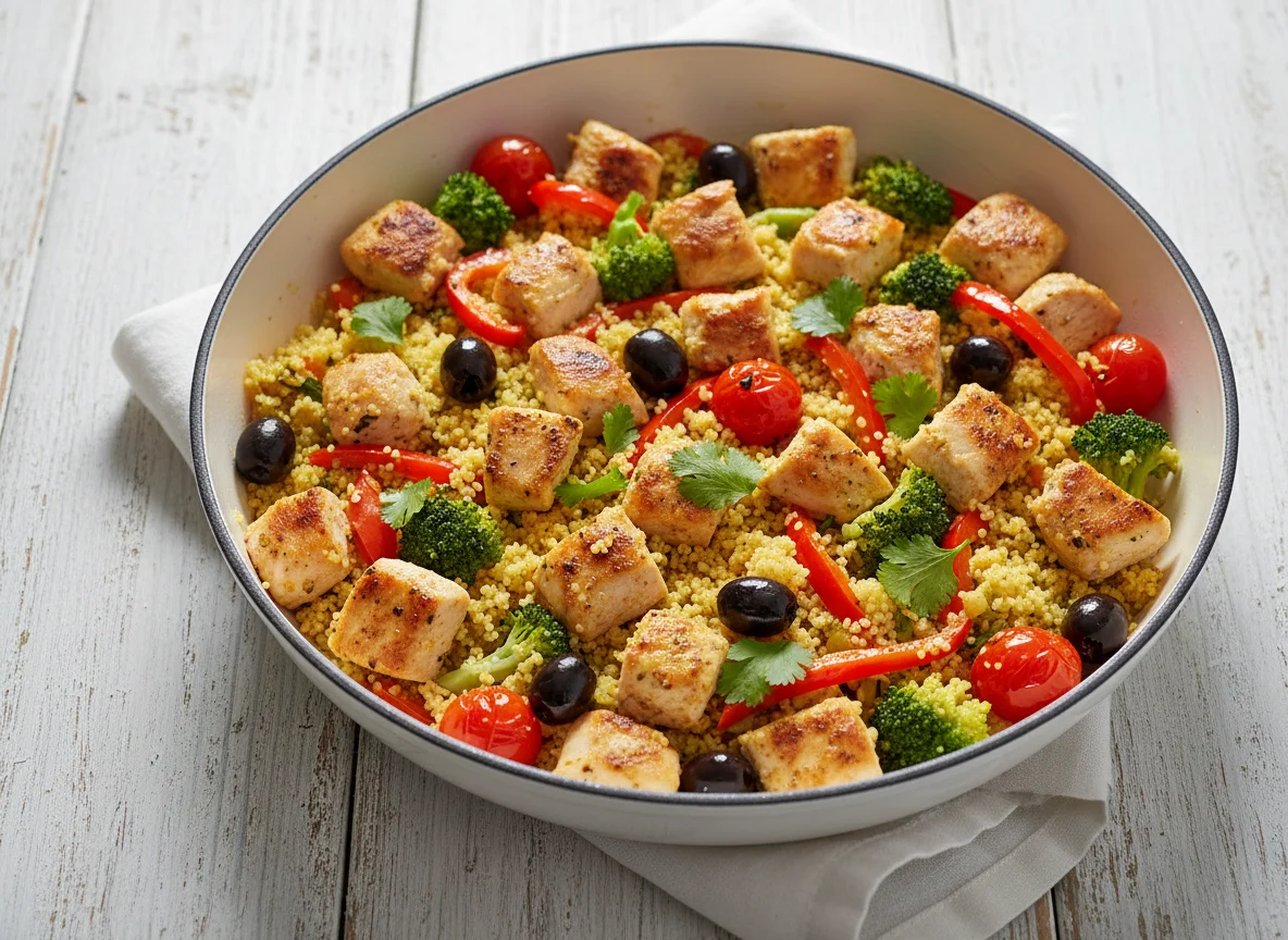 Couscous-Pfanne mit Hähnchen und Gemüse photo