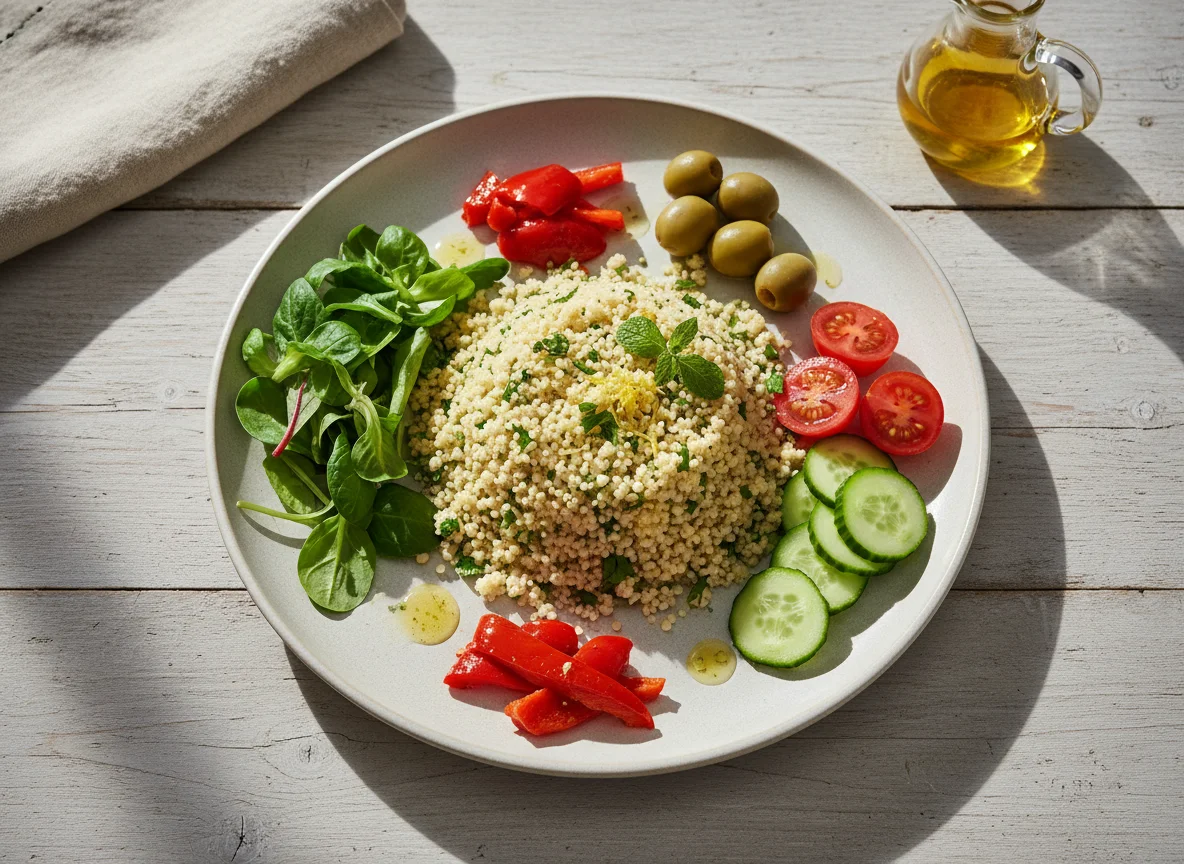 Couscous-Salat mit Beilagen photo