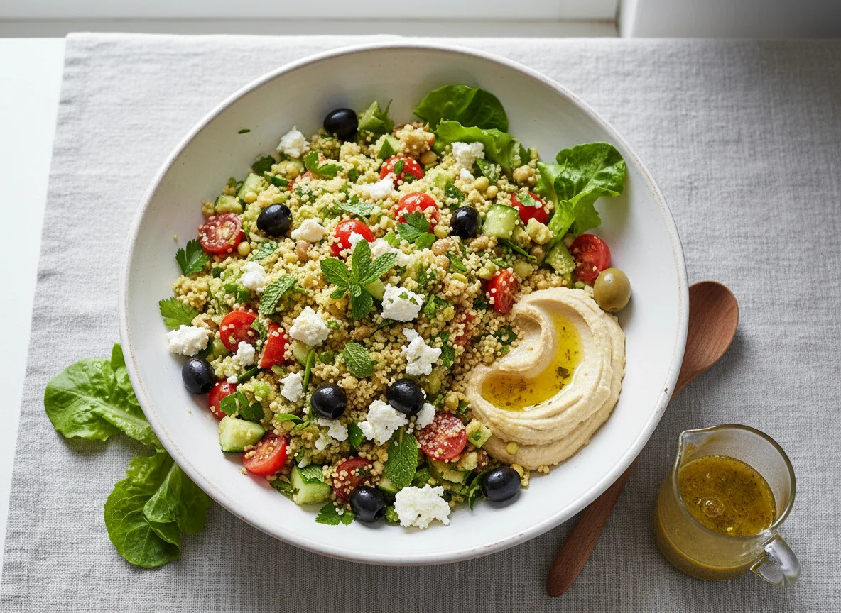 Couscous-Salat mit Feta und Oliven photo