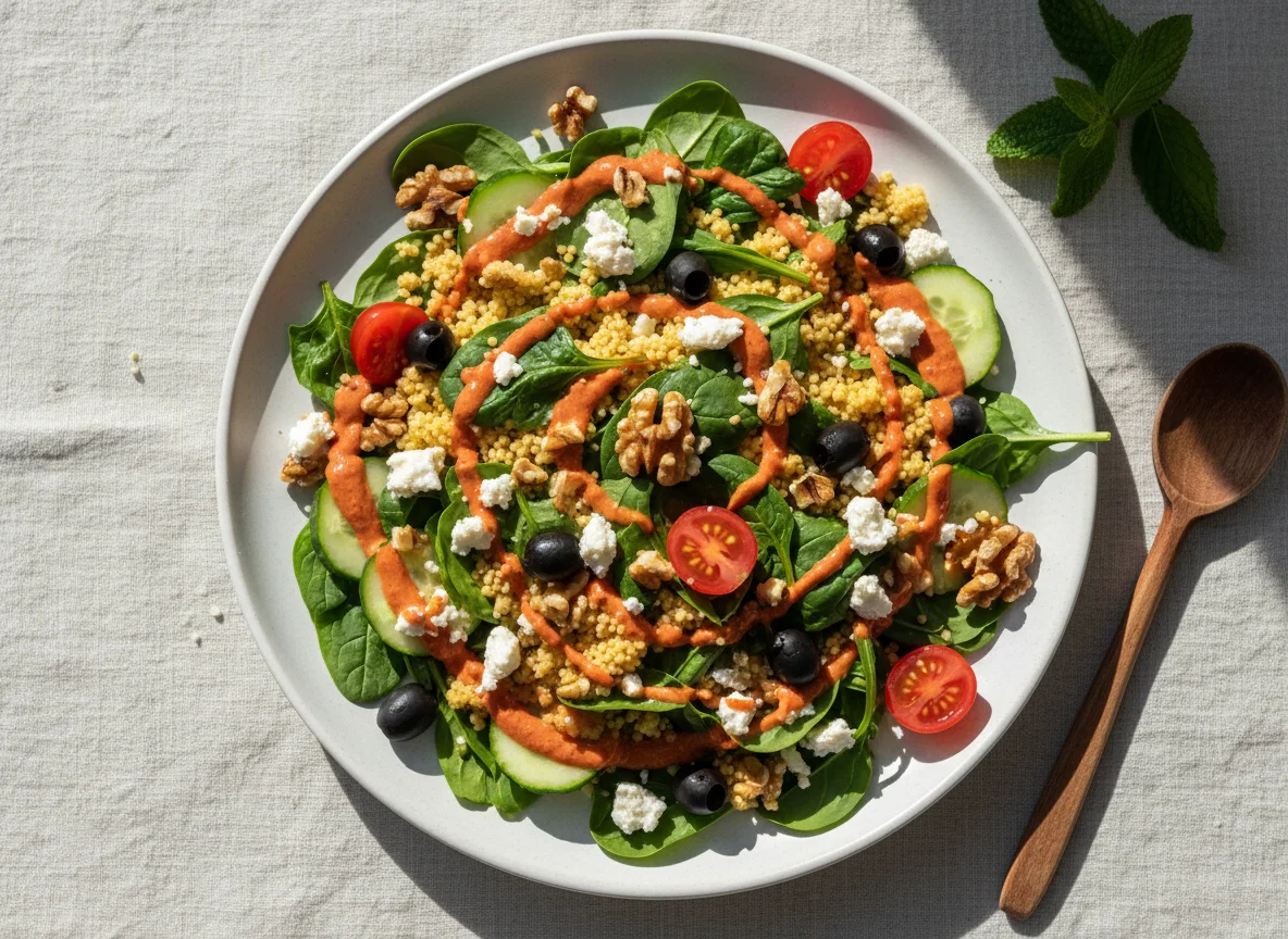 Couscous-Salat mit Feta und Spinat photo