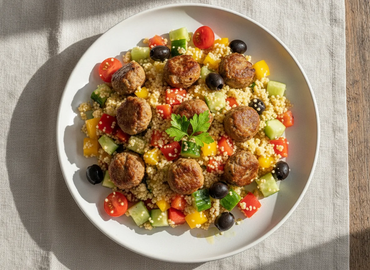 Couscous-Salat mit Fleischbällchen photo