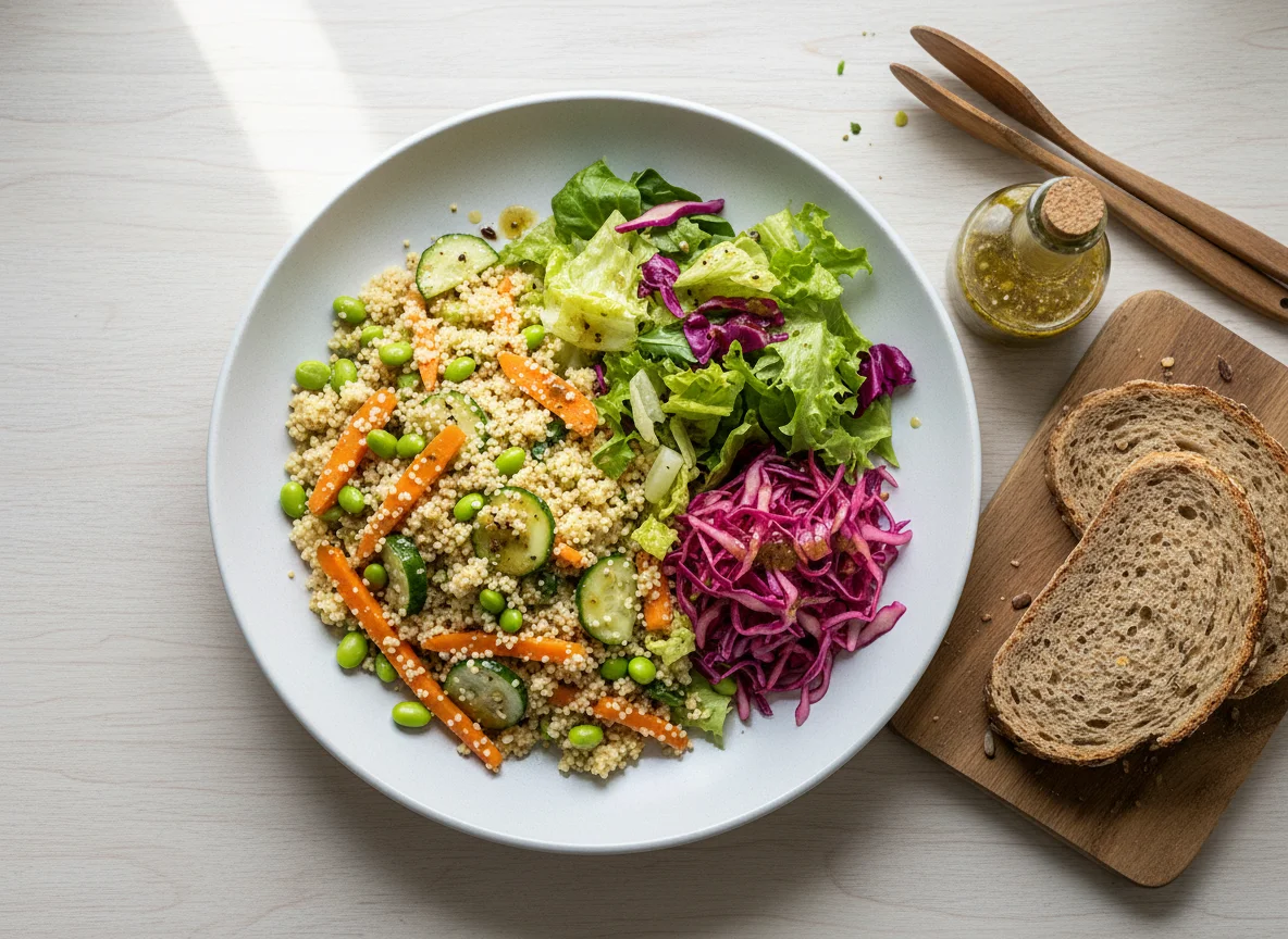 Couscous-Salat mit gemischtem Salat und Brot photo