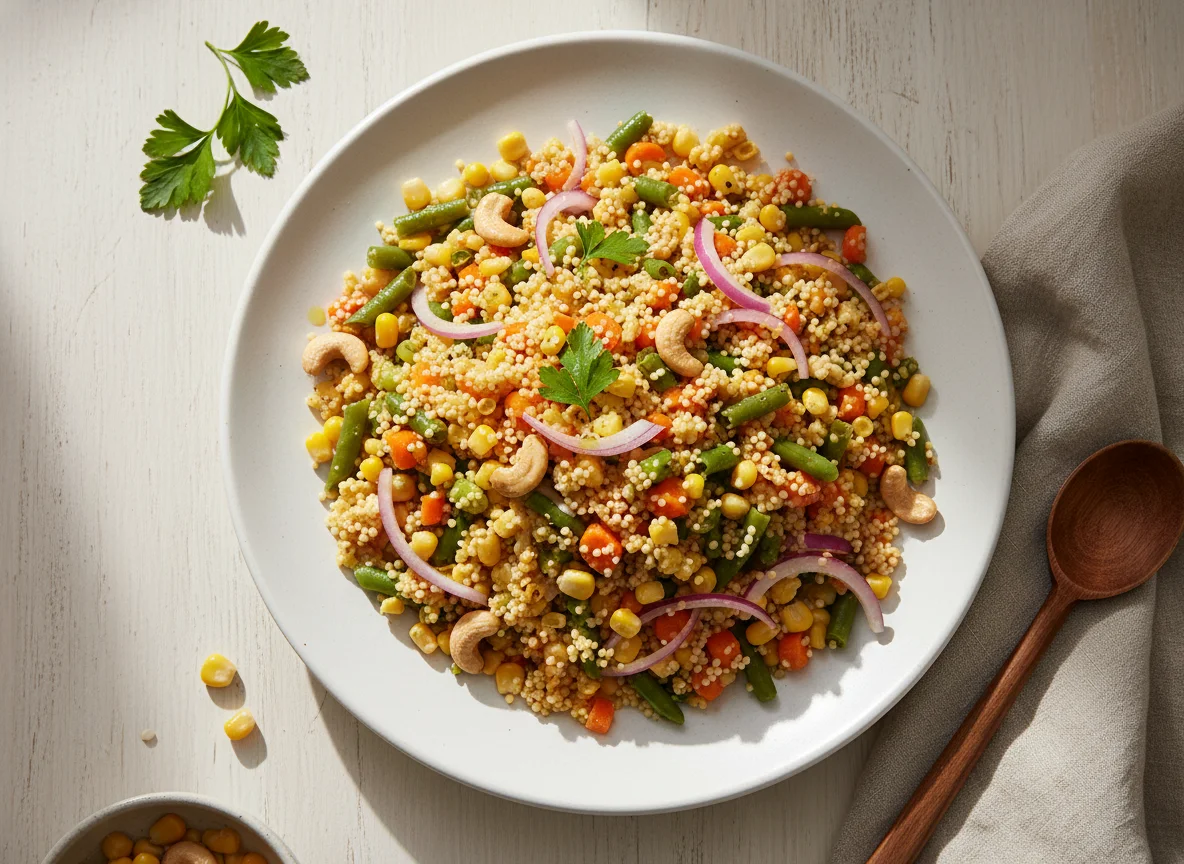 Couscous-Salat mit Gemüse und Cashewkernen photo