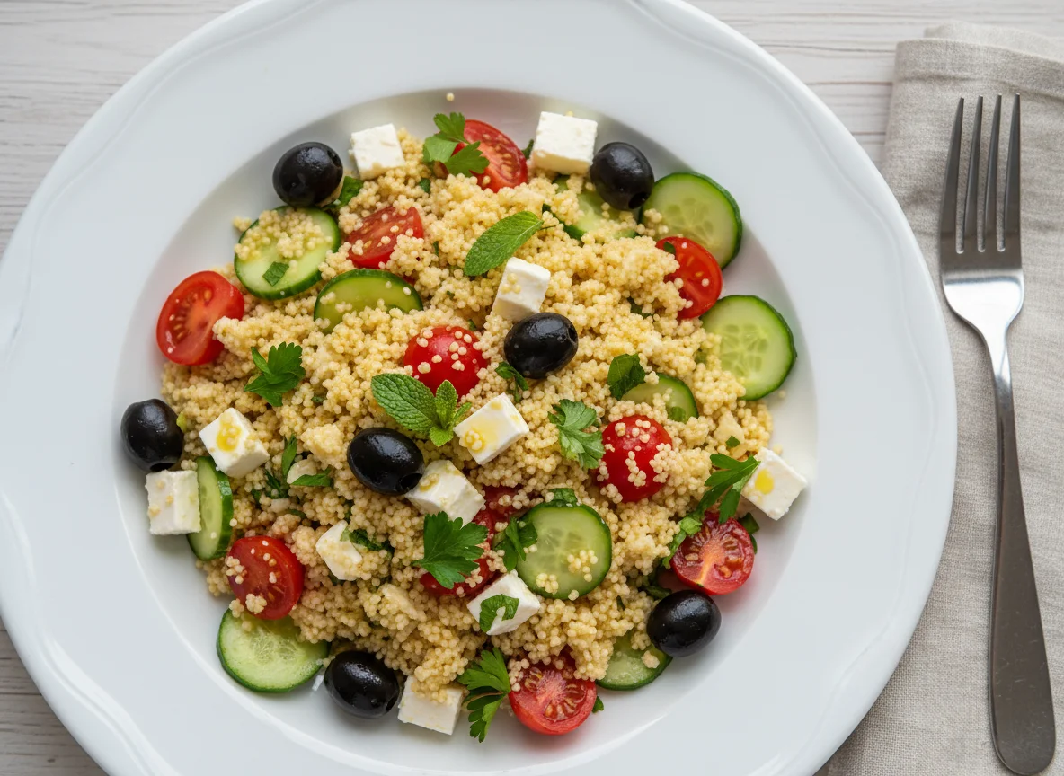 Couscous-Salat mit Gemüse und Feta photo