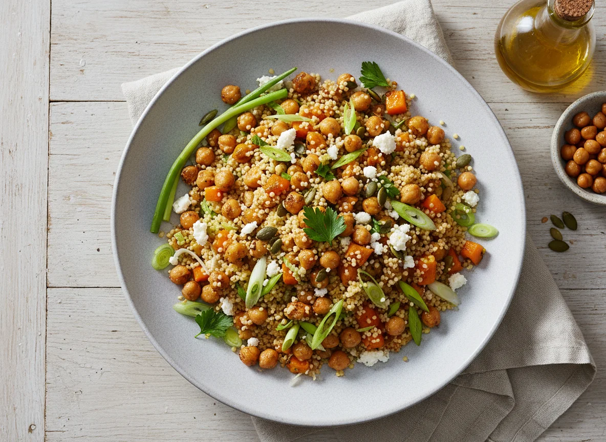 Couscous-Salat mit Gemüse und Kichererbsen photo