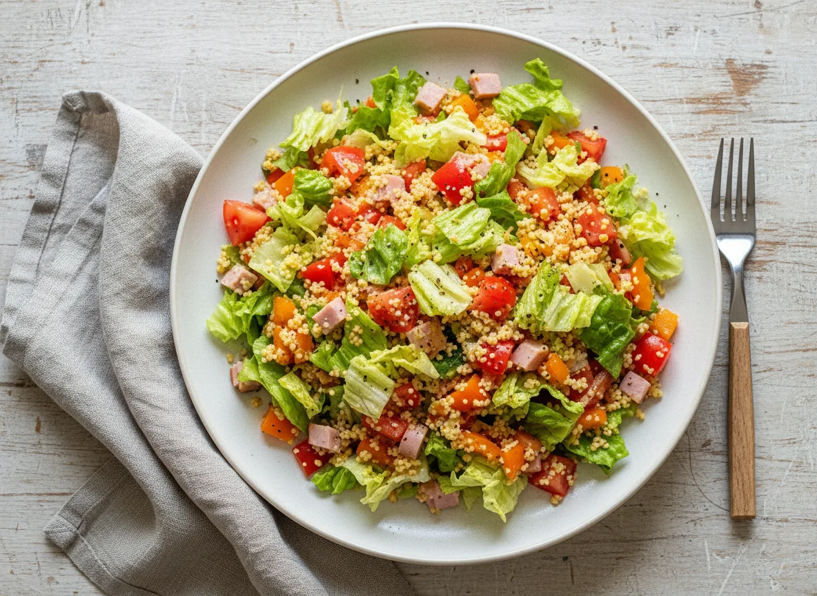 Couscous-Salat mit Gemüse und Schinken photo