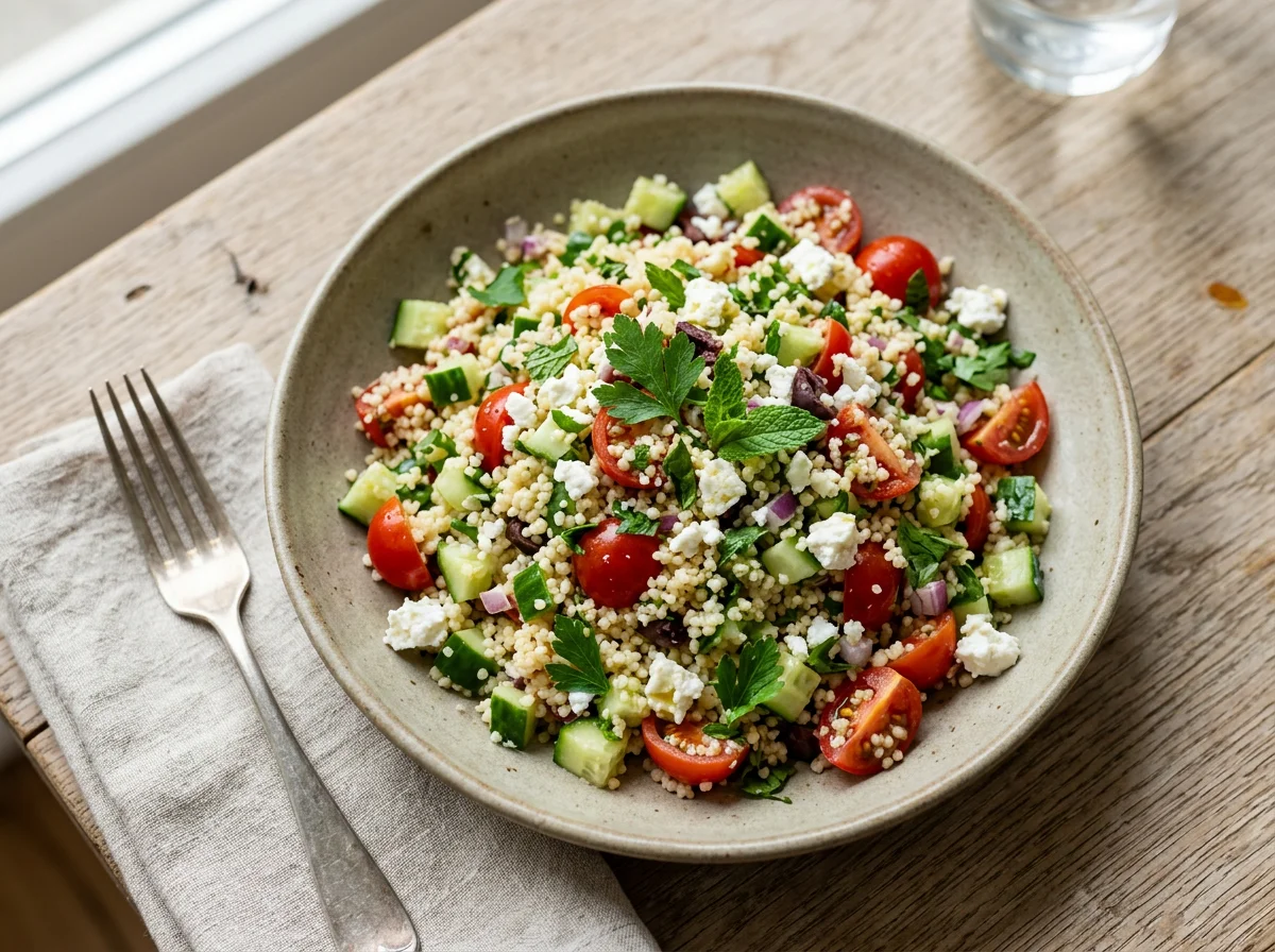 Couscous-Salat mit Gurke und Tomate photo