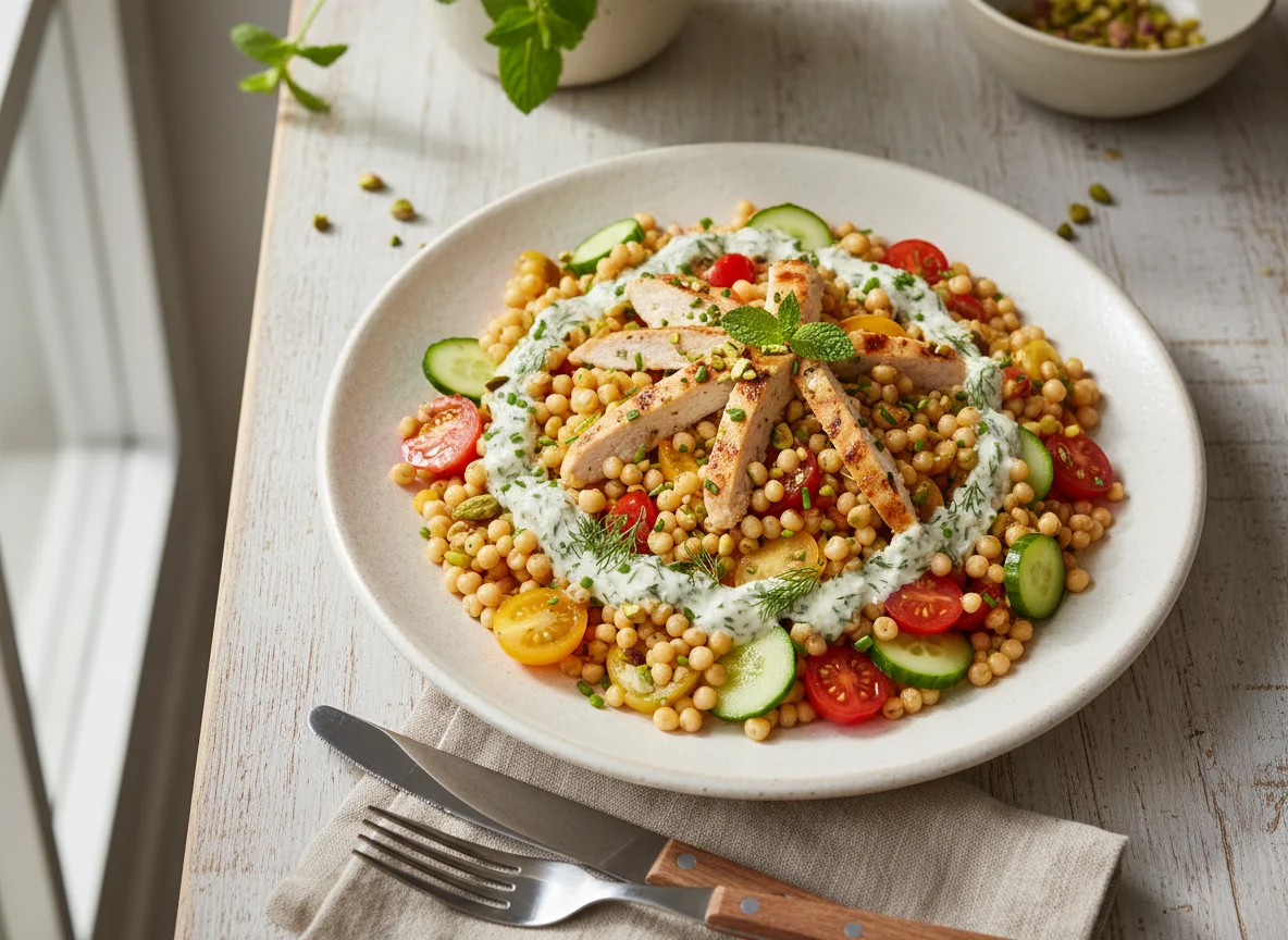 Couscous-Salat mit Hähnchen und Gemüse photo