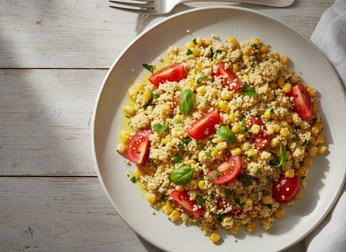 Couscous-Salat mit Mais und Tomaten photo
