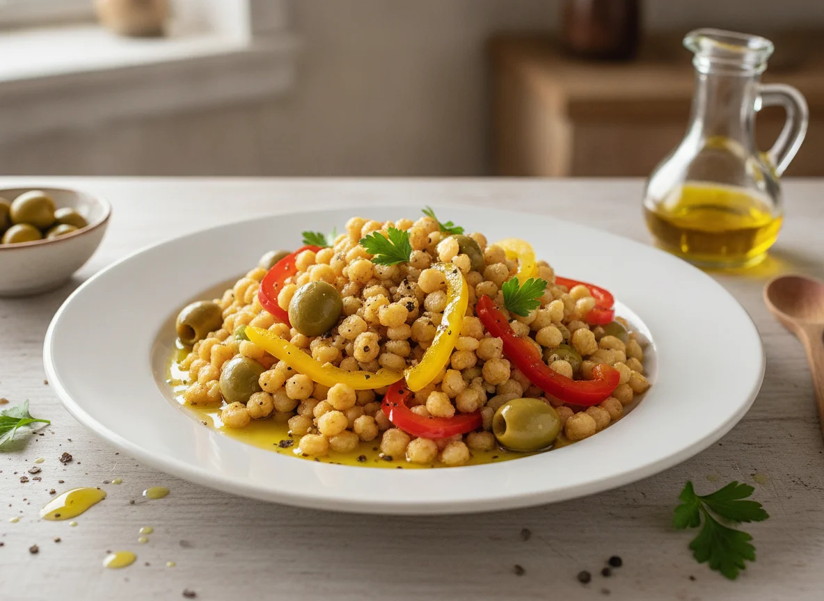 Couscous-Salat mit Oliven und Paprika photo