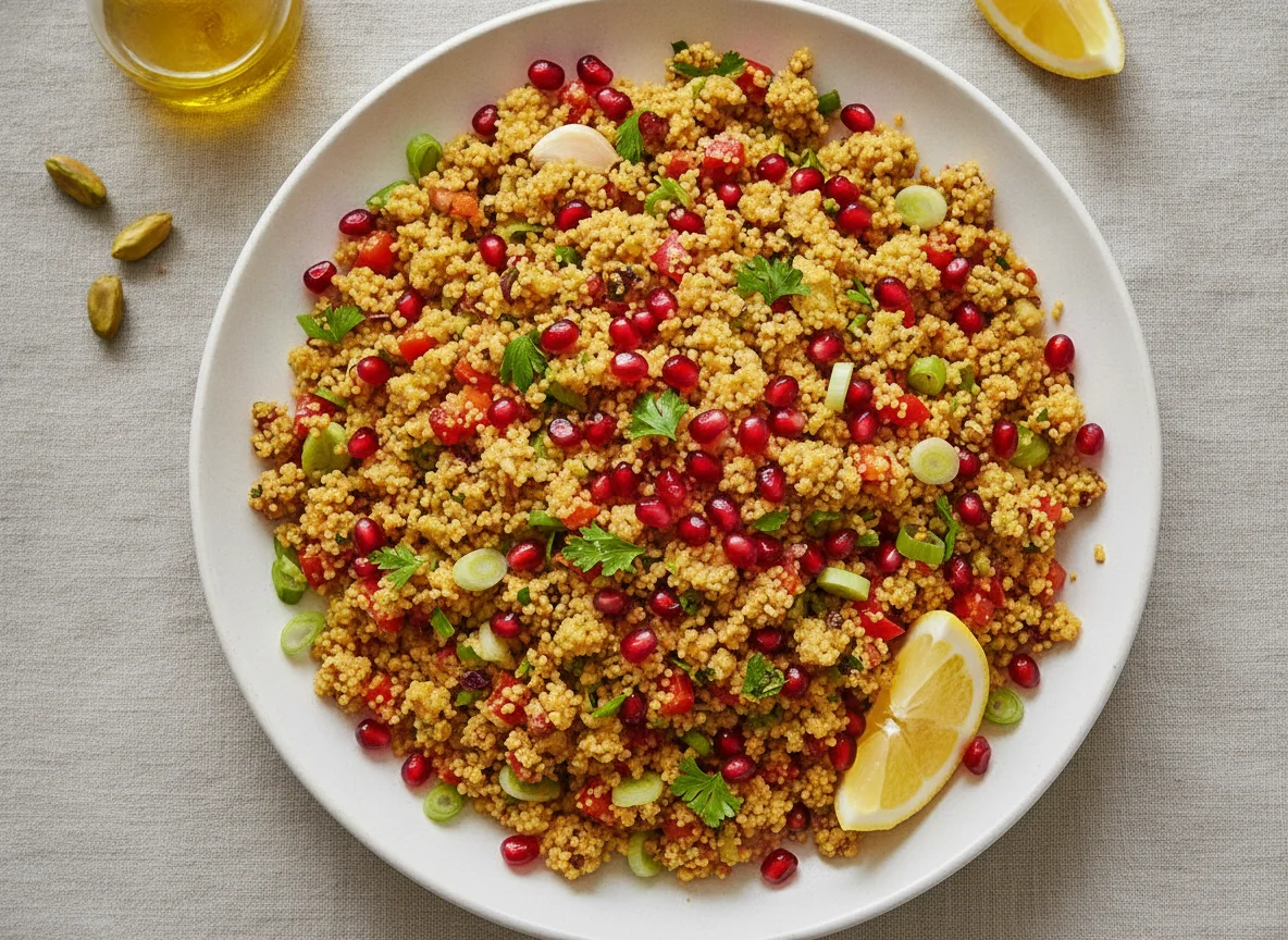 Couscous-Salat mit Pistazien und Granatapfel photo