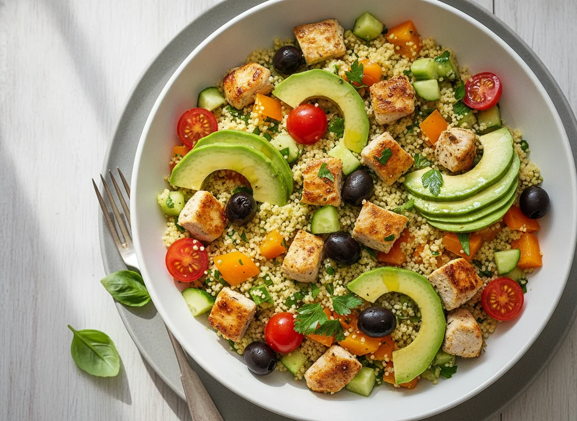 Couscous-Salat mit Poulet und Avocado photo