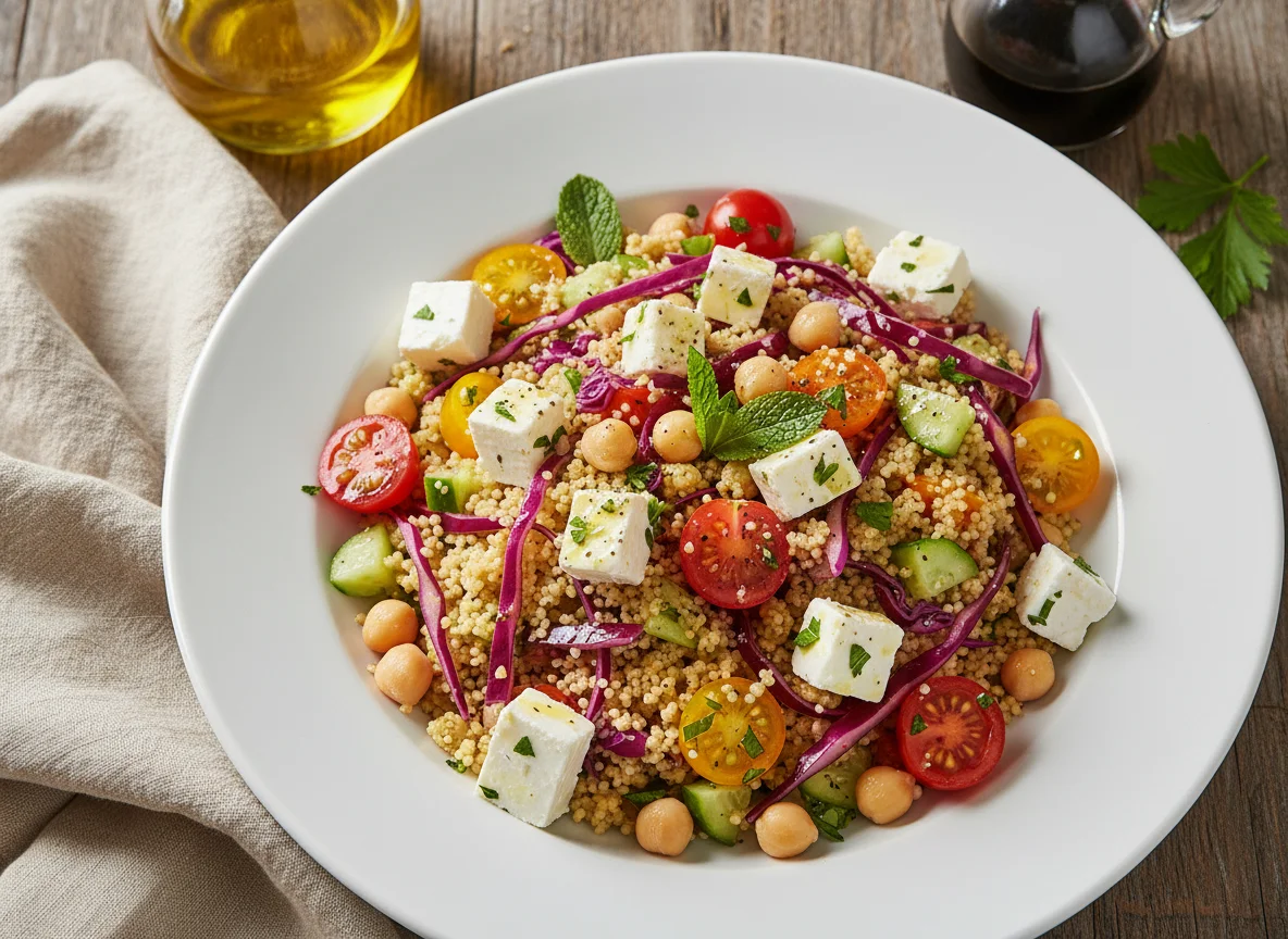 Couscous-Salat mit Rotkohl und Feta photo