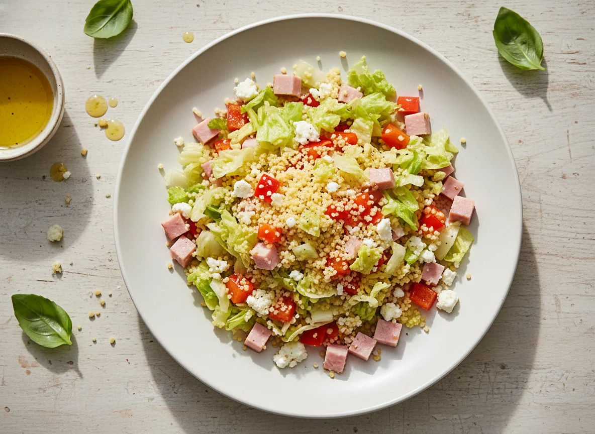 Couscous-Salat mit Schinken und Gemüse photo