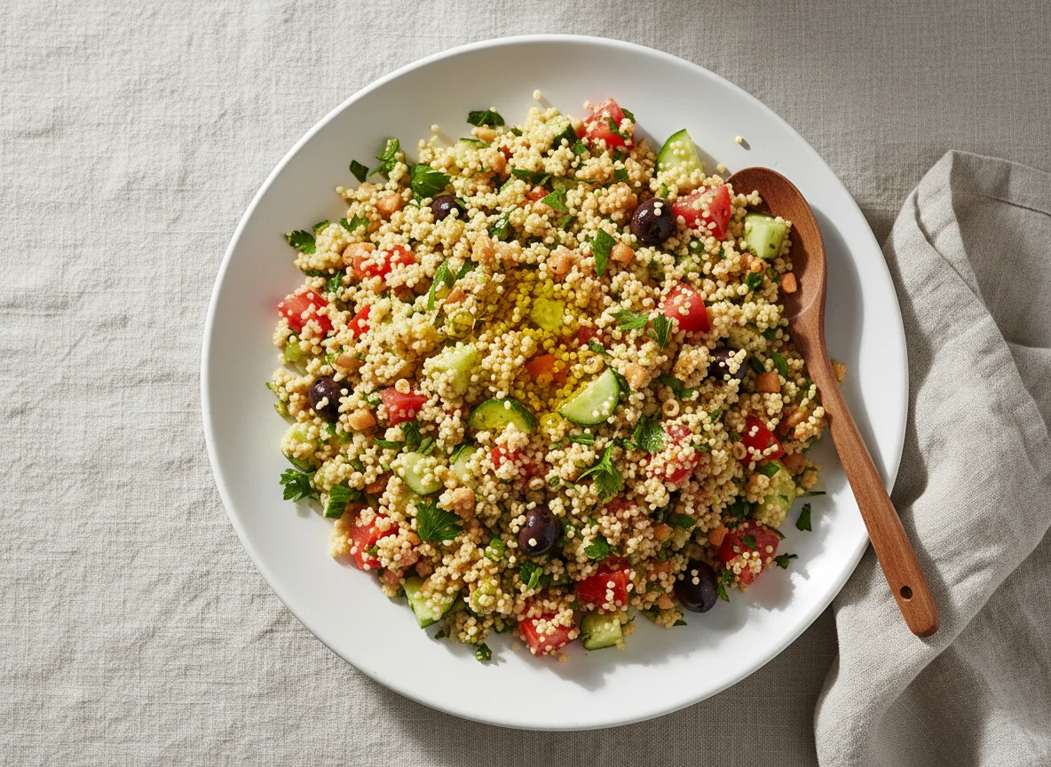 Couscous-Salat mit Tomaten und Gurken photo