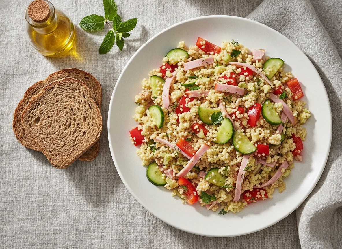 Couscous-Salat mit Vollkornbrot photo