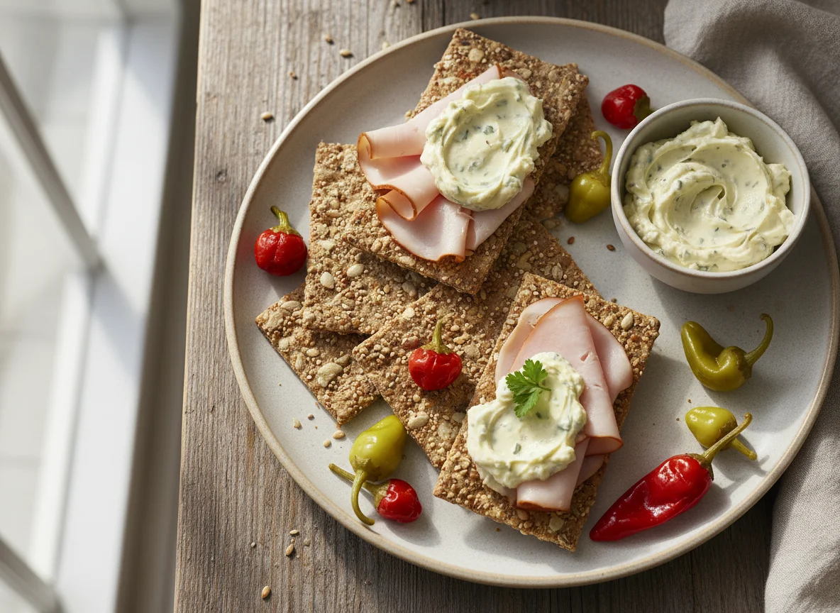 Cracker mit Putenbrust und Aufstrich photo