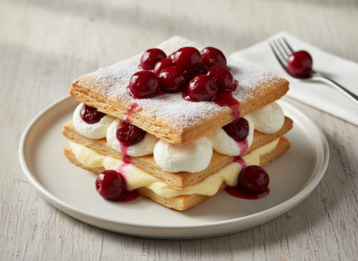 Cremeschnitte mit Kirsche photo