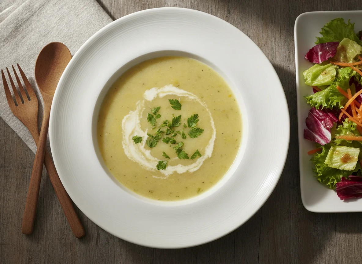Cremesuppe mit Beilagensalat photo