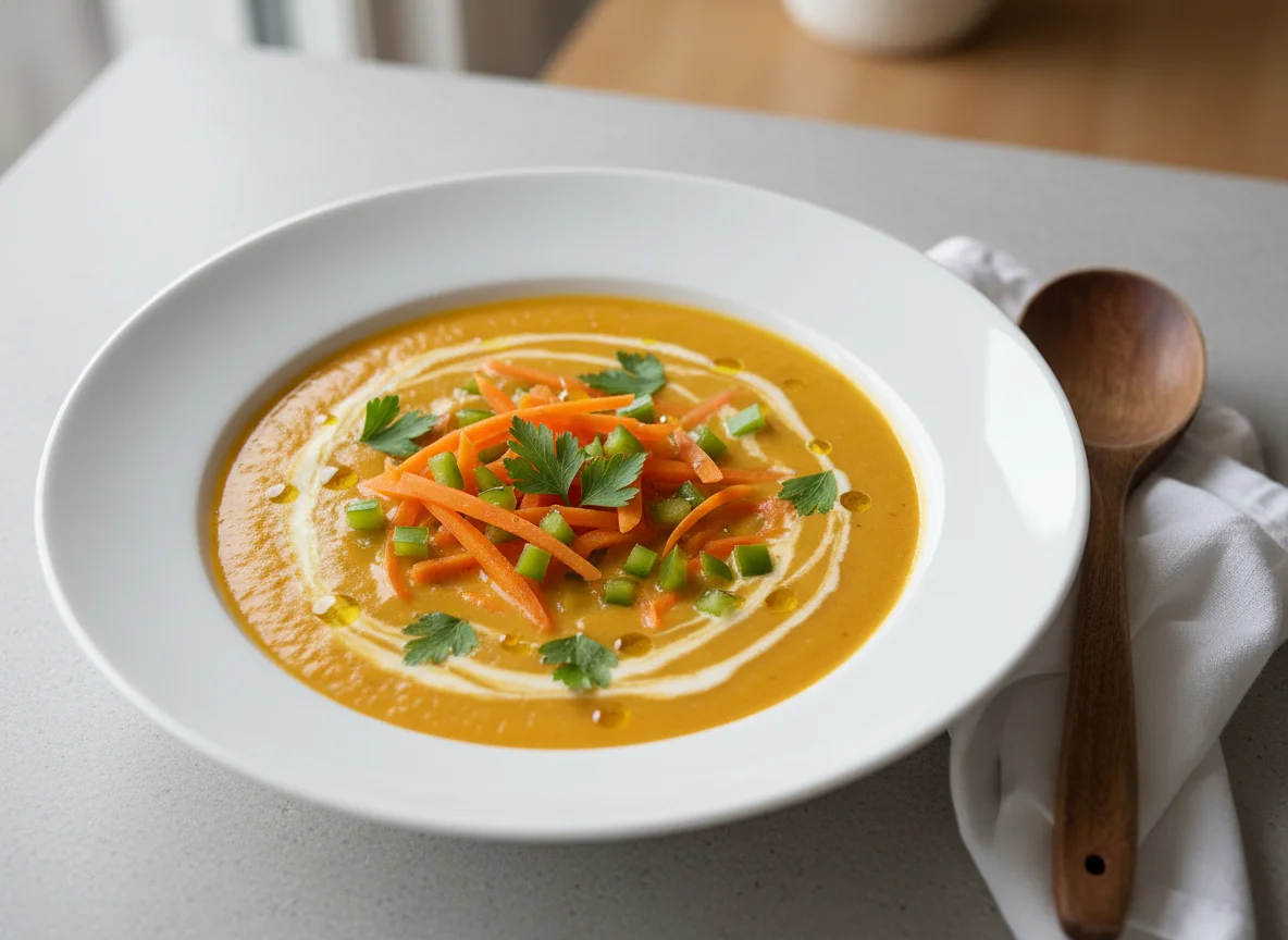 Cremige Gemüsesuppe mit Karotten und Paprika photo