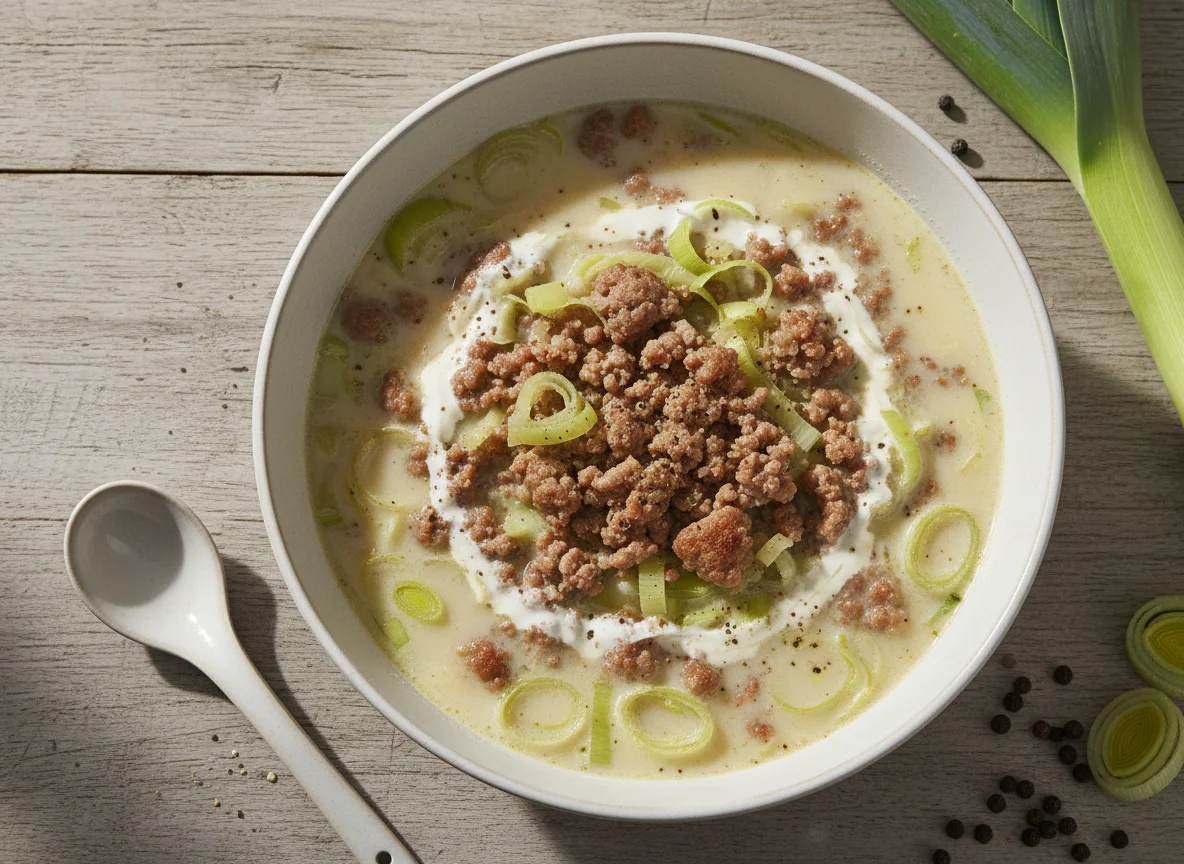 Cremige Lauch-Hackfleisch-Suppe photo