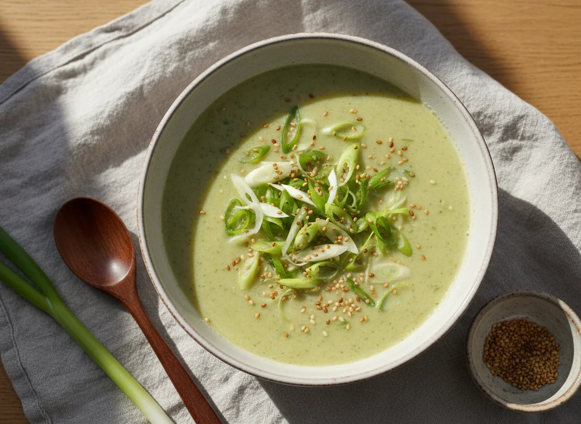 Cremige Suppe mit Frühlingszwiebeln photo