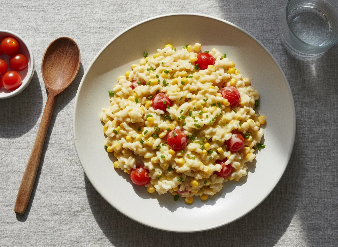 Cremiges Reisgericht mit Gemüse photo