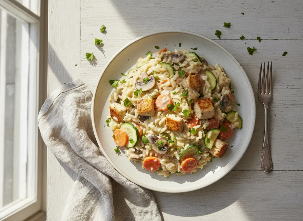 Cremiges Risotto mit Huhn und Gemüse photo