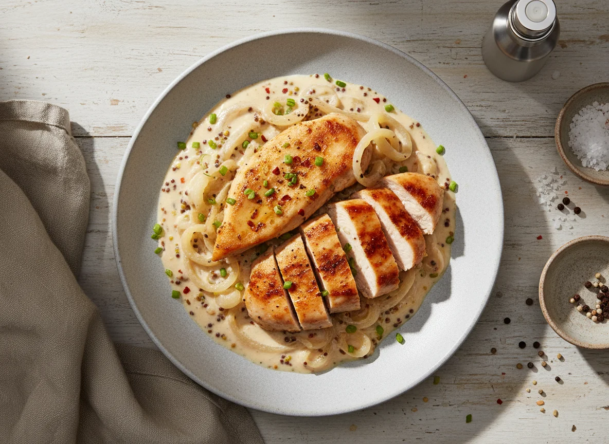 Cremiges, würziges und proteinreiches Hähnchengericht photo