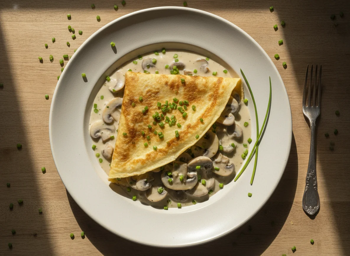 Crêpe mit Pilzrahmfüllung photo