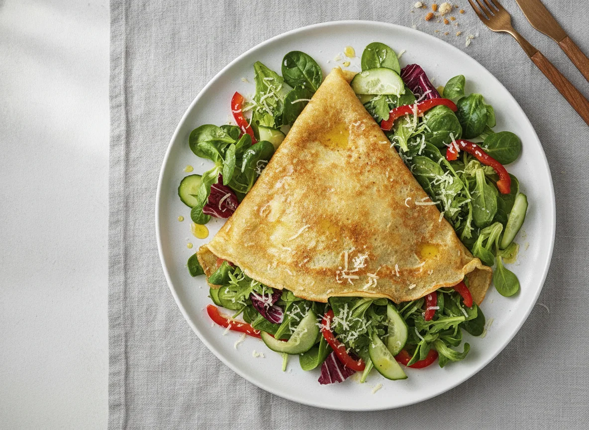 Crêpe mit Salat und Käse photo