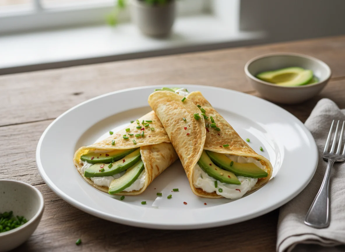 Crêpes mit Avocado und Frischkäse photo