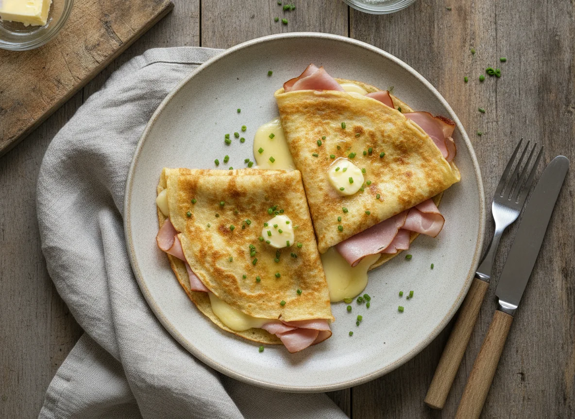 Crêpes mit Schinken und Käse photo