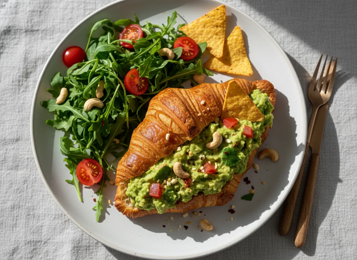 Croissant mit Guacamole und Salat photo