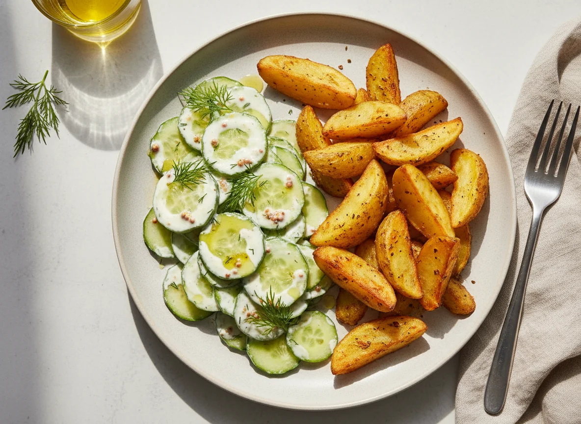Crunchy Gurkensalat mit Airfryer Kartoffeln photo