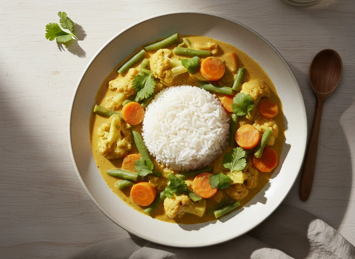 Curry mit Reis und Gemüse photo