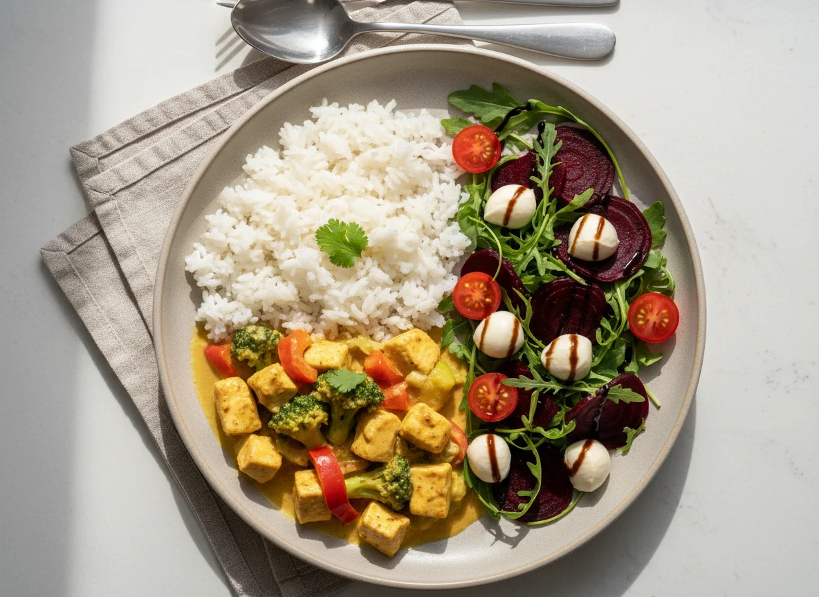 Curry mit Reis und Rote-Bete-Salat photo