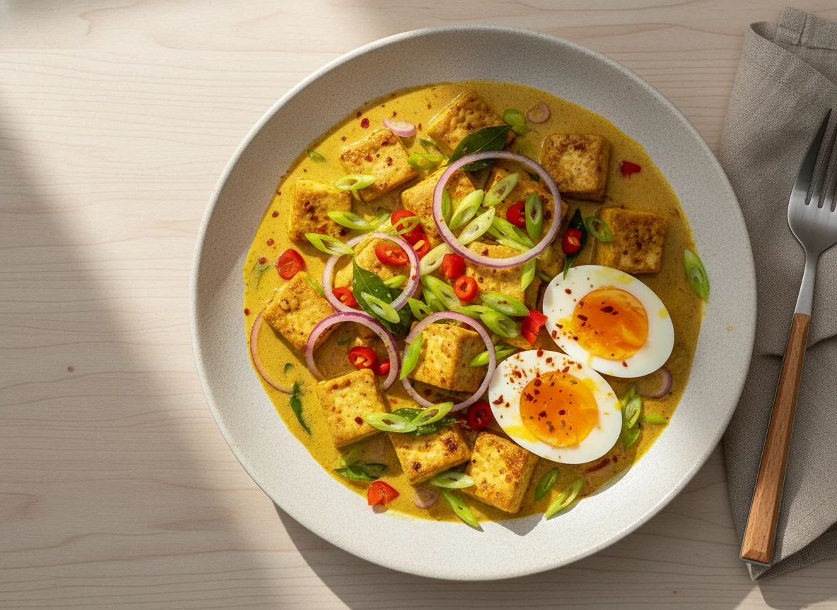 Curry mit Tofu und Ei photo