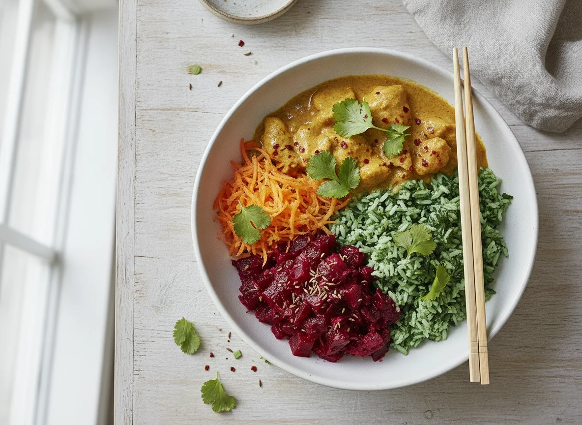 Curry-Reis-Bowl mit Rote-Bete-Salat photo