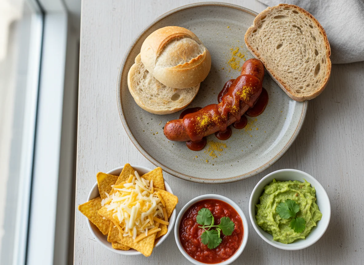 Currywurst mit Beilagen photo