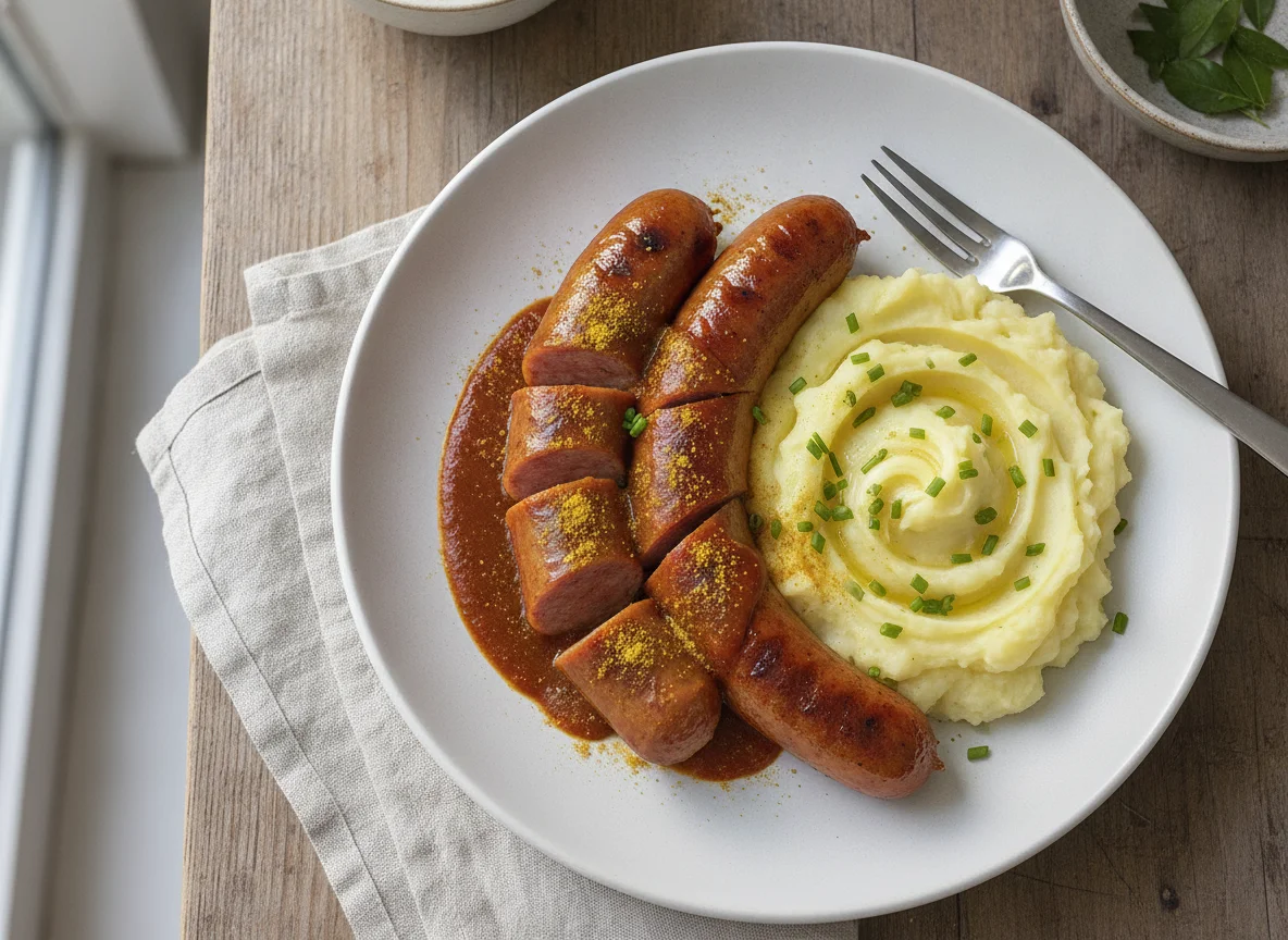 Currywurst mit Kartoffelpüree photo