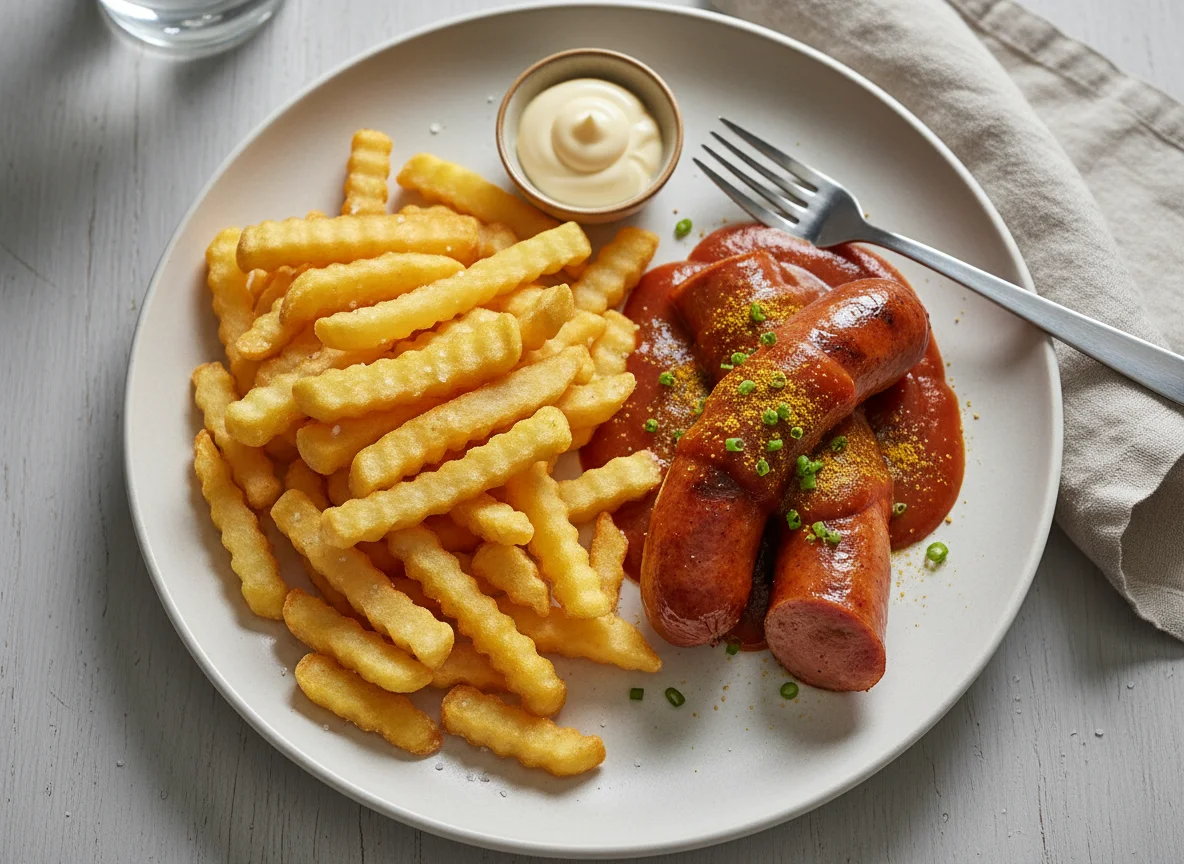 Currywurst mit Pommes photo