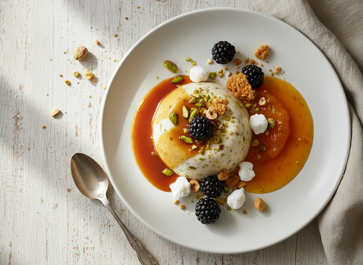 Dessert mit Beeren und Nüssen photo