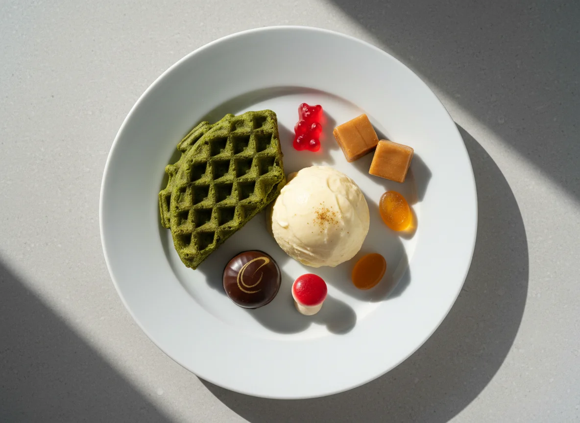 Dessertteller mit Pudding und Süßigkeiten photo