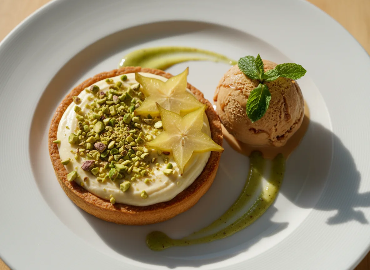 Dessertteller mit Tarte und Eis photo