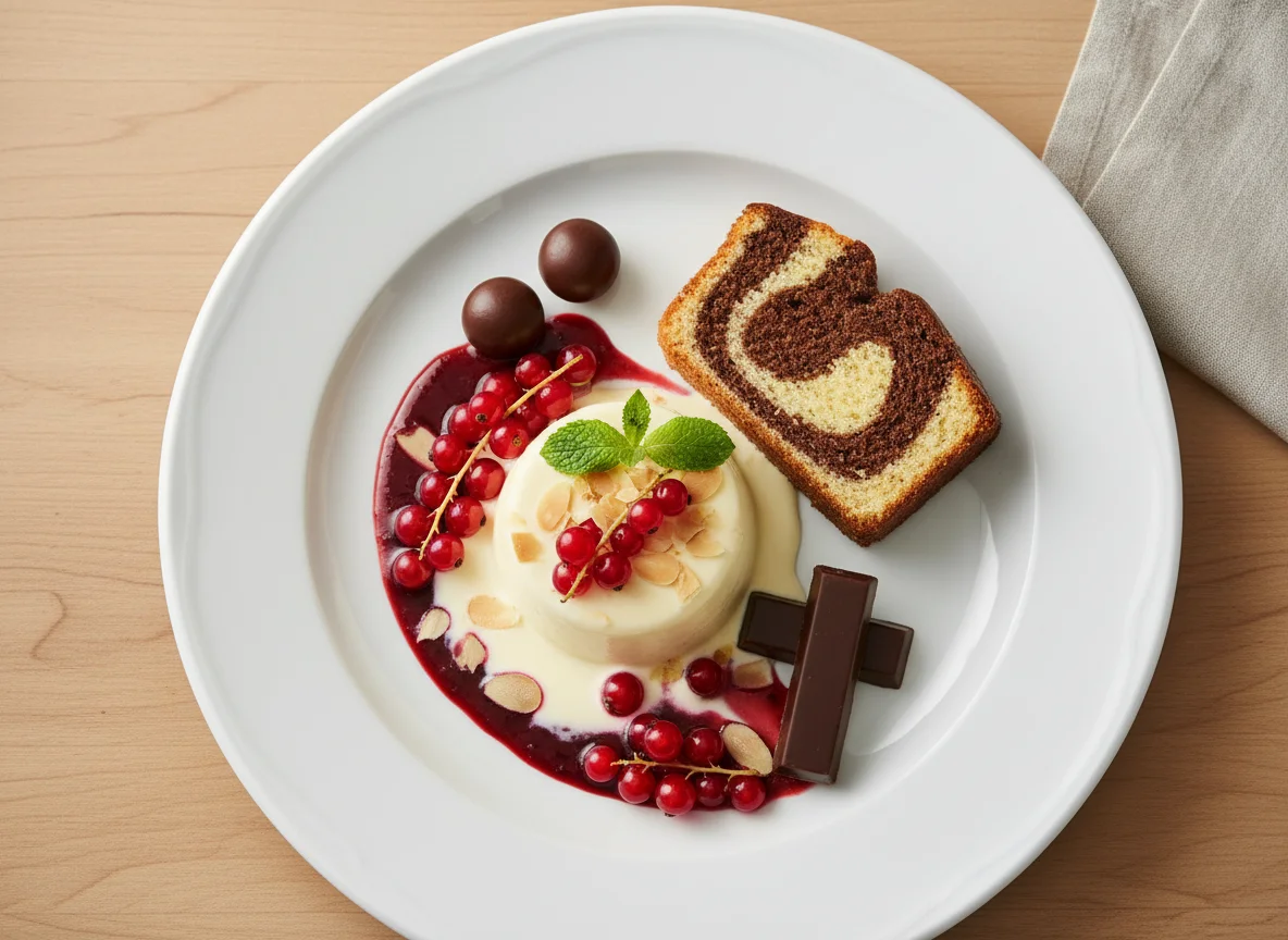 Dessertvariation mit Kuchen und Parfait photo