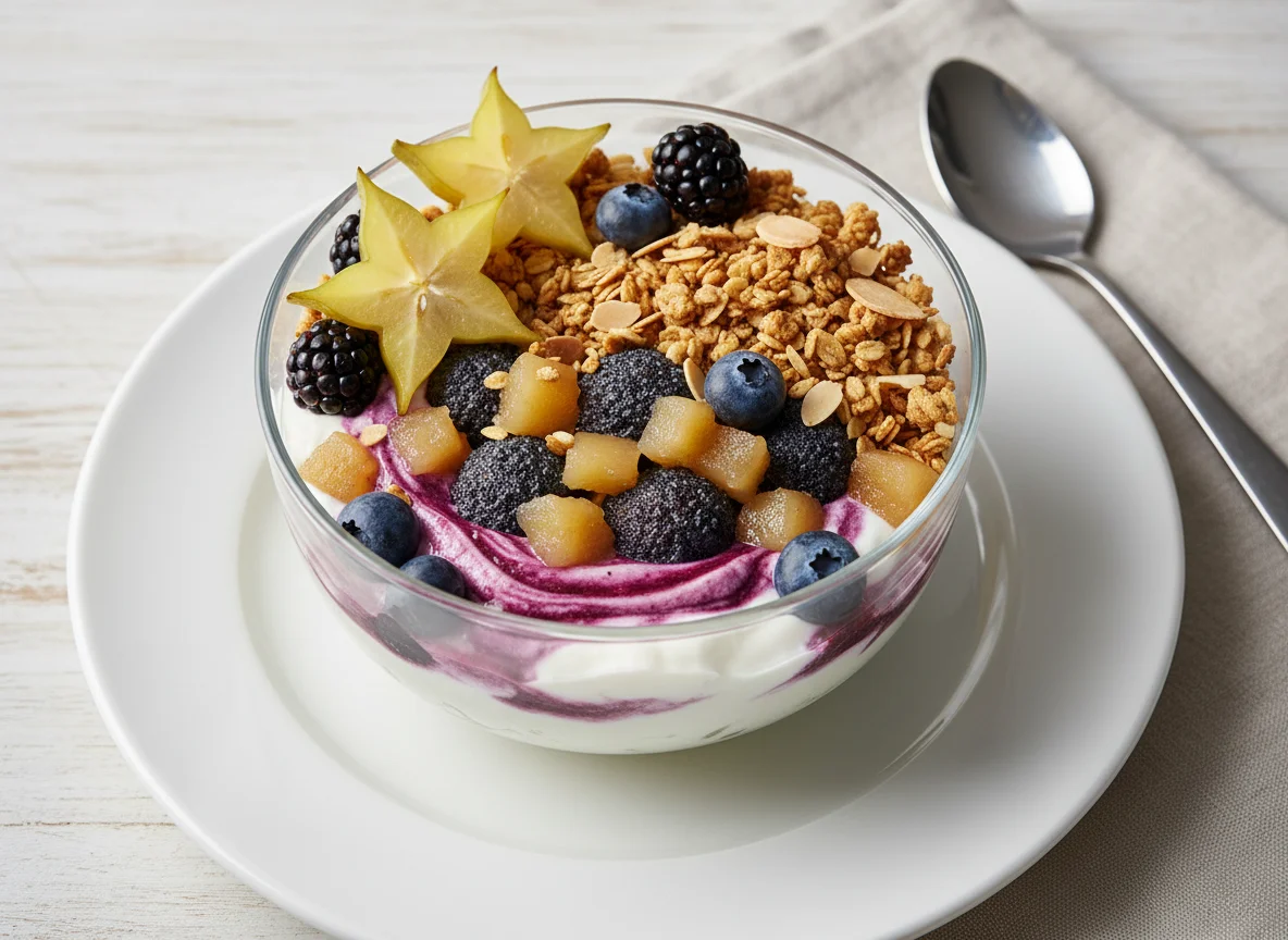 Dessertvariation mit Mohnnudeln und Apfelmus photo